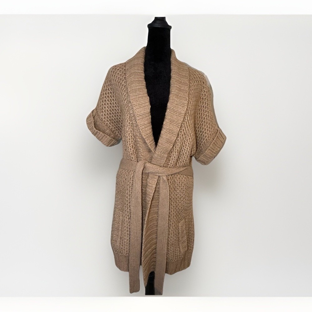 Lilly Pulitzer Cable Knit Angora Cashmere Blend Cardigan Sweater Large Tie Waist